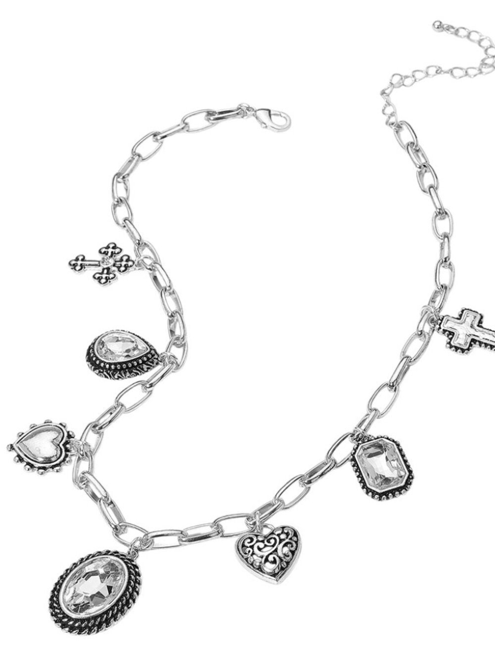 Crystal Metal Heart Charm Silver Plated Toggle Bracelet & Necklace BUNDLE DEAL - Picture 3 of 4